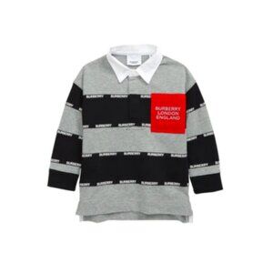 Burberry Boy Albbie Stripe Logo Pocket Long Sleeve Polo Shirt Sz 10Y